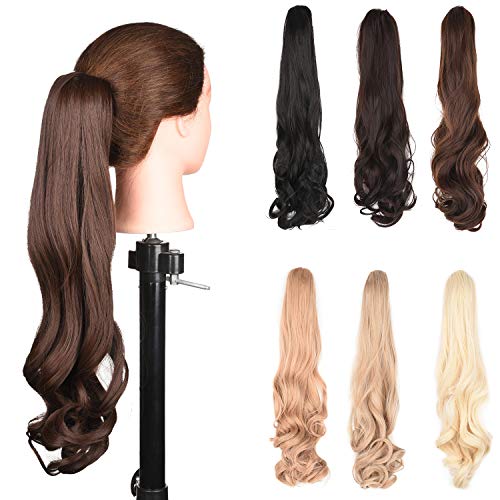 RAYIIS Ponytail Extension 20 inches Curly Wavy Claw-Clamp Ponytail Hair Extensions for Women (CHOCOLATE)