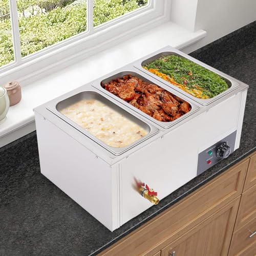 Buffetwärmer Edelstahl, Speisenwärmer Elektrisch, Warmhalteplatte Wasserbad mit 3X7L Speisebehälter, 850W Buffetbehälter für Partys und Familienessen – Bild 3