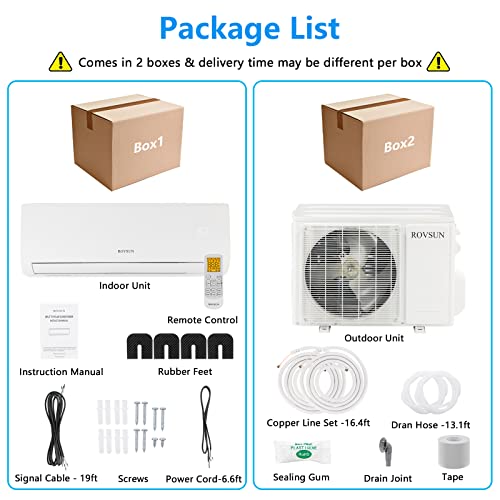 Rovsun 9,000 Btu Mini Split Ac/Heating System With Inverter, 19 Seer 115V Energy Saving Ductless Split-System Air Conditioner With Pre-Charged Condenser, Heat Pump, Remote Control & Installation Kit #TOP7