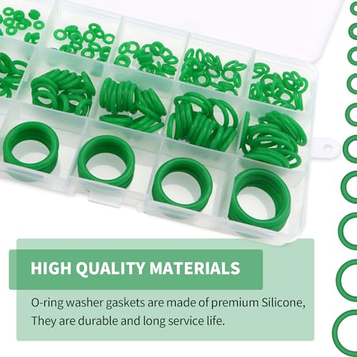 YIXISI 225 PCS 15 Sizes Green O-Rings Assortment Kit, Silicone Metric O-Rings, for Tap Plumbing Washer Seal & Auto Quick Repair - Image 4