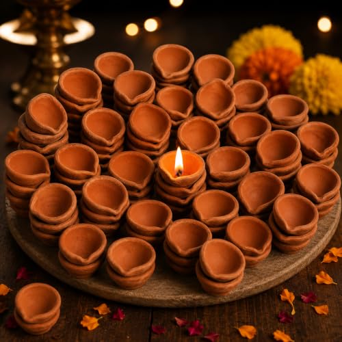 Image of Pure Source India Natural Clay Traditional Diwali Ke Diye | Earthen Clay Diya | Mitti Ka Diva | Diyas for Pooja (101pcs)