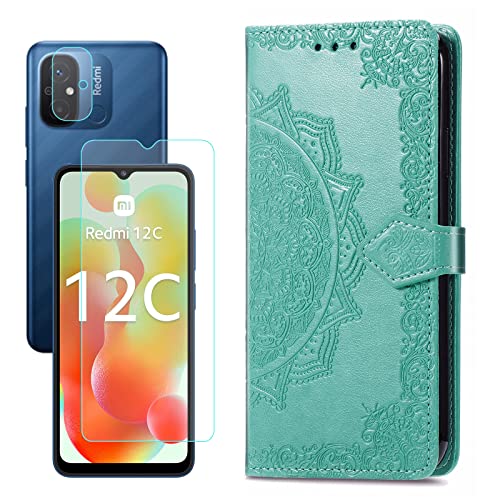 Abuenora Funda para Xiaomi Redmi 12C Carcasa con Protector de Pantalla y Cámara, Flip Case Libro con Tapa Antigolpes Resistente PU Cuero Cover...