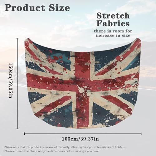 Image of British Flag Car Hood Cover Protector for Most Vehicles Sedans Trucks SUVs, Stretchable Auto Accessories, Tea-Stains British Union Jack Flag Car Bonnet Banner