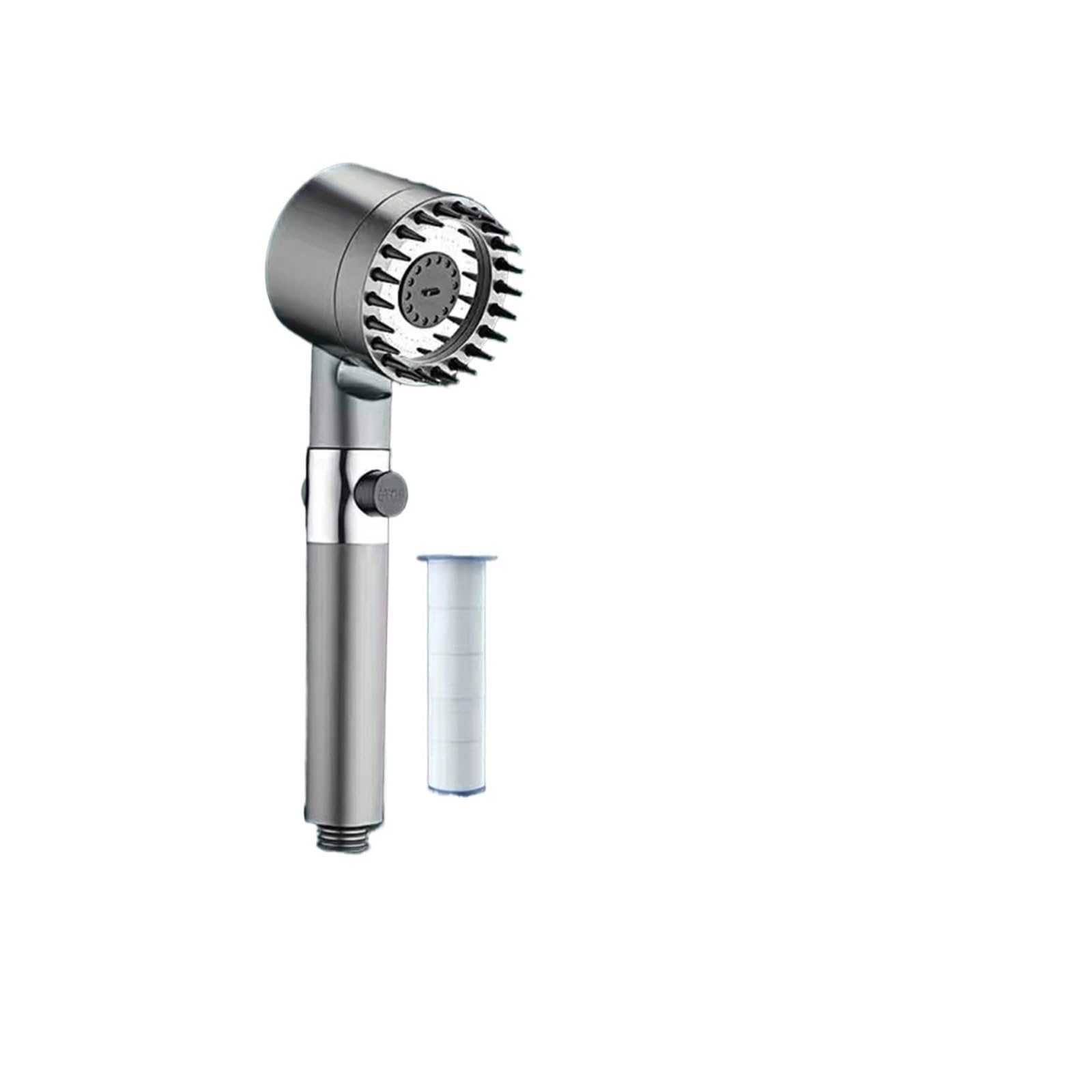 1PCS 3-Mode High Pressure Shower Head with Massage Brush(Grey Shower Hose)