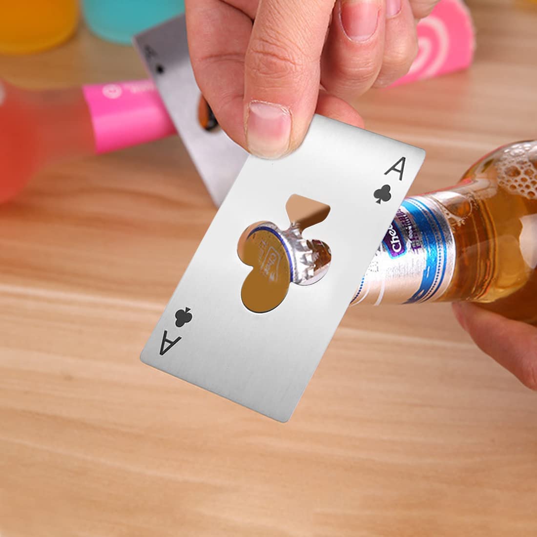 2 Pièces Decapsuleur Biere De Poker, Drole Ouvre-bouteille En Acier Inoxydable, Adapté à La Taille Du Portefeuille, Cadeau Pour Les Amateurs De Bière(noir Et Argent