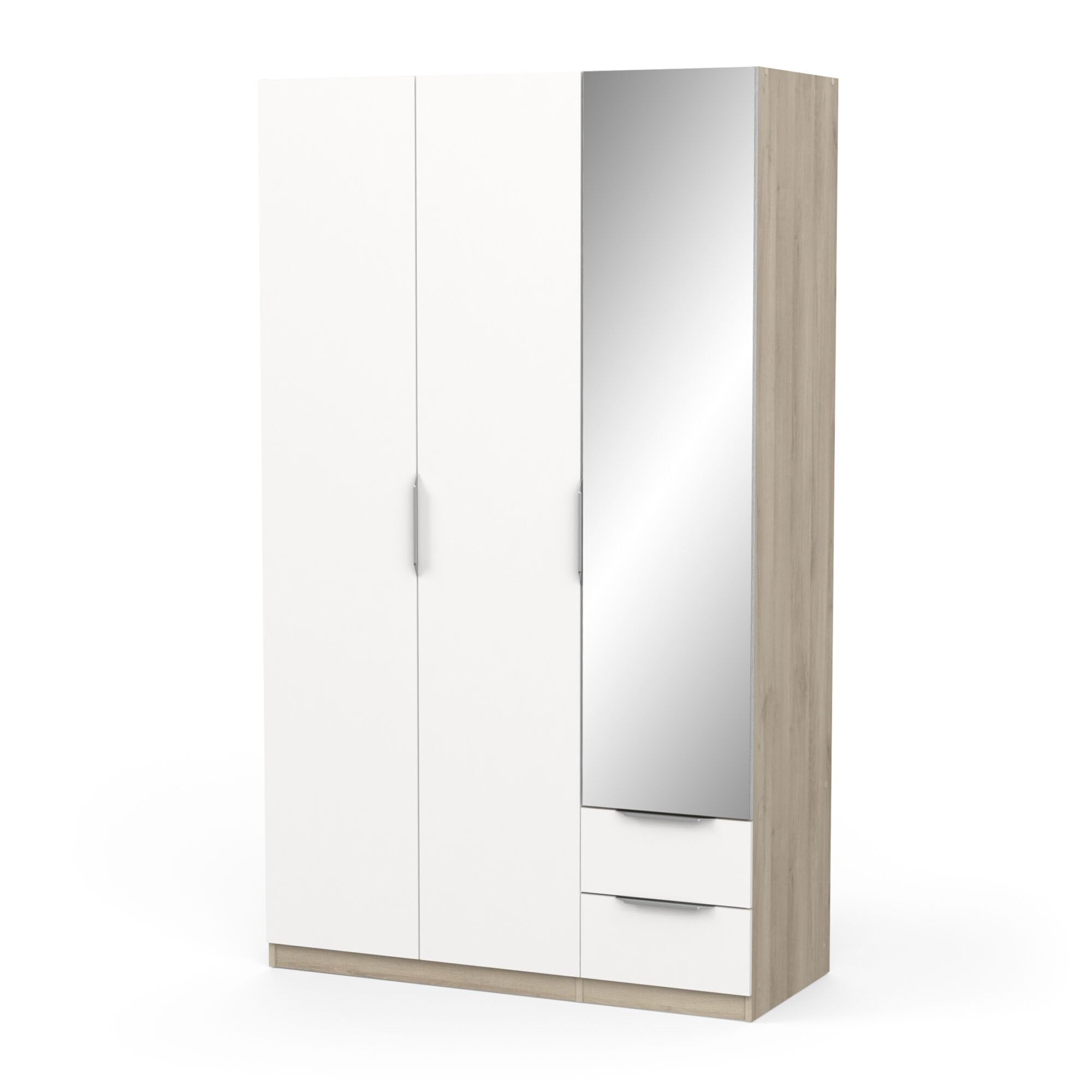 Armoire GHOST - Décor chene kronberg et blanc mat - 3 Portes + 2 Tiroirs + 1 miroir - L.119,4 x P.51,1 x H.203 cm - DEMEYERE