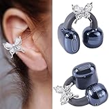 CRASPIRE 2Pcs Butterfly Rhinestone for Clip on Earbuds Open Ear Stylish Decorative Alloy Earphone Accessories Zirconia Removable Exquisite Silver DIY Jewelry Clips Christmas Birthday Festival Gifts