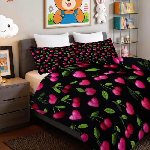 Edredón de frutas 135 x 200 cm juego de cama estampado con 2 fundas de almohada 8