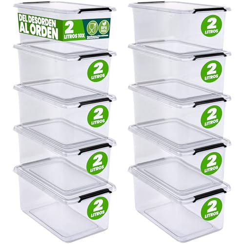 Deuba® 10x Cajas de Almacenaje con Tapa Apilables 2L Transparentes Juguetes Cocina Dormitorio libre de BPA Alimentos