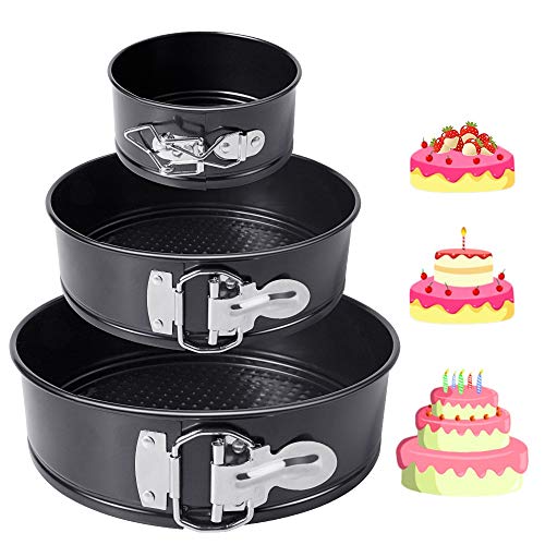 HomeMall Kuchenform Rund Set,Springform Cake Pans mit Flachboden Kuchenformen Auslaufsicher, Antihaftbeschichtet, 3Stück