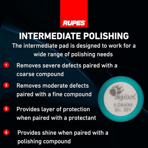 Image of RUPES 40mm Pack of 6 Light Blue D-A Intermediate Foam Polishing Pads | Ideal for Mild to Severe Paint Correction | Improves Finish Performance | Compatible with 1.5 inch Backing Plate