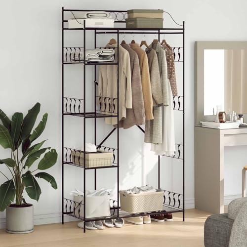 Mokuyary - Armario abierto con estante (101 x 43 x 188 cm, acero, armario para sala de estar, dormitorio, vestidor, oficina
