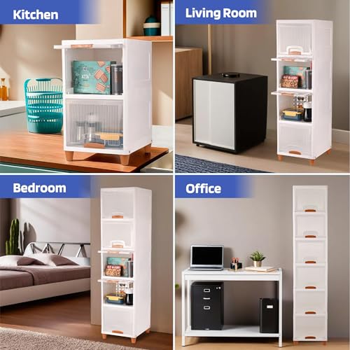 Image of YASONIC π² π§πΆπ²πΏ Foldable Plastic Rack for Storage /Kitchen Cupboard /Versatile and Sturdy Wardrobe for Clothes /Multipurpose Storage Organizer /Closet for Bedroom /Living Room /Laundry Room (Off White)
