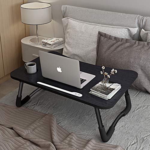 A3A ACADGQ Laptoptisch, Laptop Betttisch Klappbar, Notebook Tisch mit 4 USB Ladeanschluss, Schublade, PAD Ständet, Cup Slot, für Bett, Sofa, Boden (60 x 40 cm, Schwarz) – Bild 5