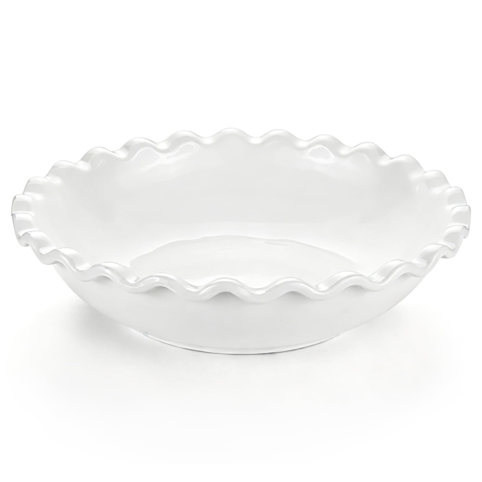LONTOM 26CM Crinkle Rim Pie Dish for the Oven,Large White Ceramic Deep Pie Dish,Durable Non-Stick Fluted Pie Plate Baking Dishes Flan Dish for Pasty,Shepherd's Pie,Tarts & Desserts Dishwasher Safe