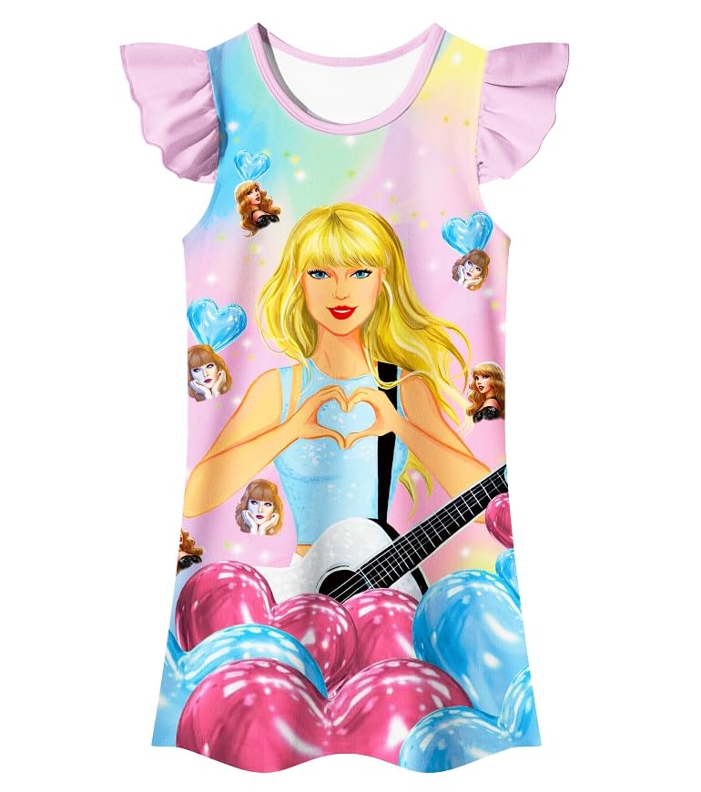 Girls Summer Dress Short Sleeve Dress Kids Home-Cozy Clothing for 5-12 Years