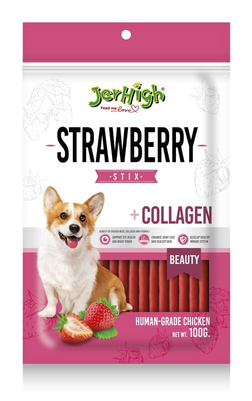 Jerhigh Collagen Stix Dog Treats: Human-Grade, High-Protein Chicken, Free from by-Products & Gluten - Perfect for Healthy Snacking 100gm (6 X 100g), Sold by Bark N Meow (Strawberry) (B0C2YQWS6J) Amazon Price History, Amazon Price Tracker