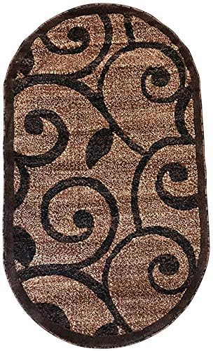 Tapete ovalado moderno para puerta, color marrón y negro, diseño King 154 (2 pies 8 pulgadas x 4 pies 8 pulgadas, ovalado)