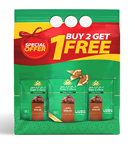 تمور خلاص من شركة تاج التمور 500 جرام، عبوة من 3