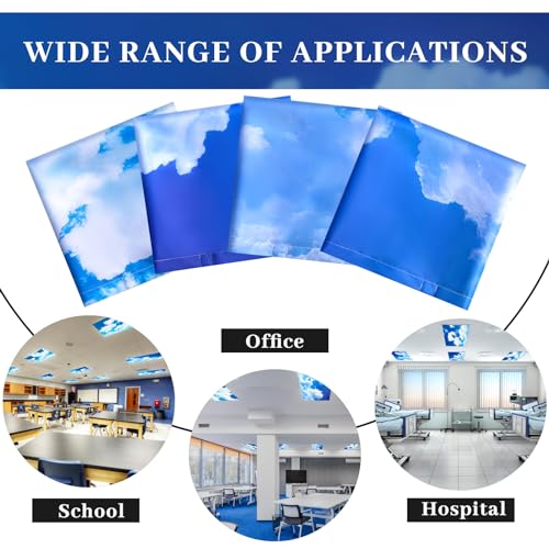 Image of ROCEEI Pack of 4 Fluorescent Light Covers for Ceiling Lights, 4 x 2 Ft, Magnetic Light Covers for Classroom Office Home School Ceiling Decor(Blue Sky White Clouds)