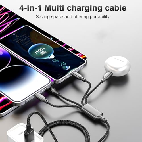 Image of Verilux 4 in 1 Type C Cable Fast Charging for iPhone & Android 3.9FT, C Type Charger Cable with Dual Type C Connectors, USB to Lighting Cable, USB to Micro A Cable, Support Simultaneously Charging