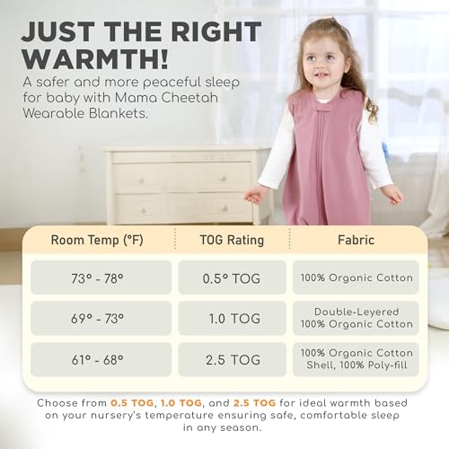 Image of Mama Cheetah Toddler Sleep Sack with Feet 2T, 0.5 TOG Organic Cotton Baby Wearable Blankets with Legs, Baby Sleeping Bag for Walkers, Early Walker Medium, 3-Pack