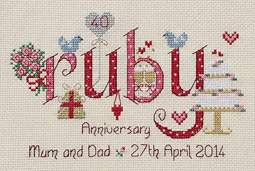 Nia Red Ruby Wedding Anniversary Word Sampler Cross Stitch Kit
