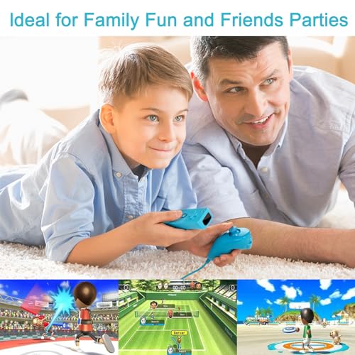 Image of Compatible with Nintendo Wii Controller, Wii Remote with Nunchuck and Nunchuck Controller with Silicone Case and Wrist Strap for Wii and Wii U, Included 2 AA Batteries (Blue)