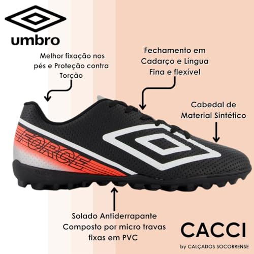 Chuteira Society, Force, Umbro, Masculina, Preto/Branco/Coral, 43