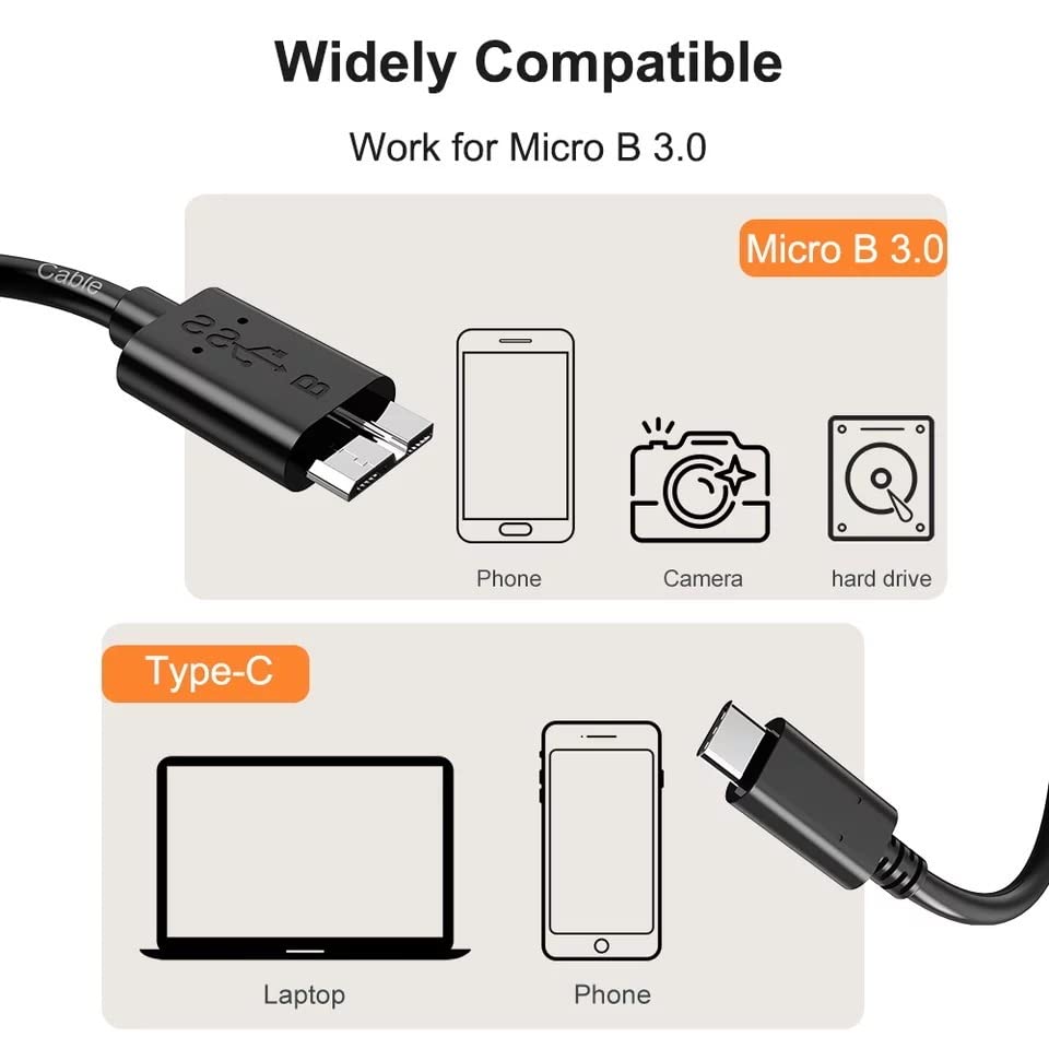 1M 5Gbps Hard Drive Cable USB Type C 3.1 to Micro B 3.0 Data Transfer