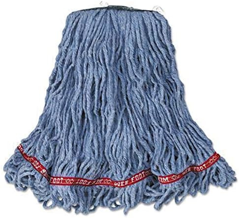 Rubbermaid A11206 Web Foot Looped-End Wet Mop Head, Cotton/Synthetic, Medium Size, Blue, 6/Carton