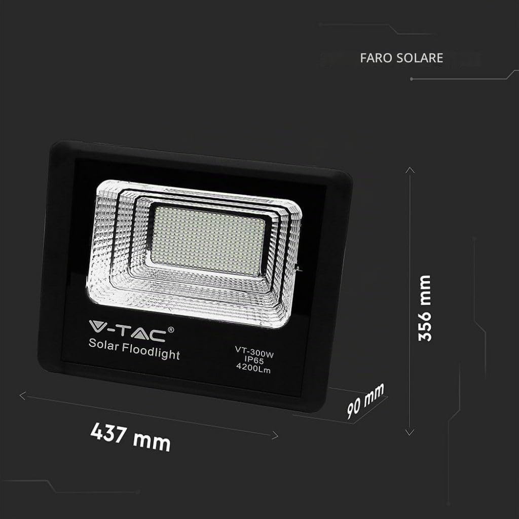 Faro LED 300W con Pannello Solare e Telecomando 4000K