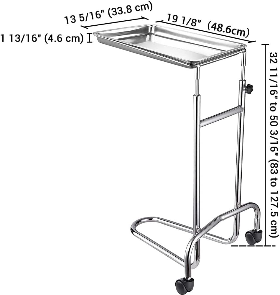 Mayo Tray Stand Metal Stand Adjustable Height with Swivel Casters Removable Stainless Steel Tray Surgical Procedures Medical Spa Salon Instrument Equipment : Industrial & Scientific