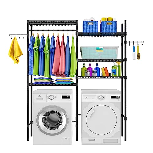 La mejor comparación de imagenes de secadoras Top 10. 38 Sanguine Estante de Almacenamiento para Lavadora y Secadora, Estante de Secado lavandería, 4 Niveles de Altura Ajustable Estante de Ahorro de Espacio de baño con 2 Ganchos,...