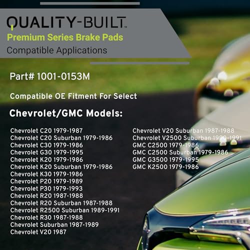 Image of QUALITY-BUILT Front Semi-Metallic Brake Pads, Premium 1001-0153M, Compatible with 1979-1995 Chevrolet /GMC (C20,C20 Suburban,C2500,C2500 Suburban,C30,G30,G3500,K20,K20 Suburban,K2500,K2500 Suburban)
