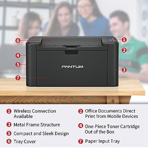 PANTUM P2512W Printer for Home and Office, Wireless, Single Function, Print, Hi-Speed USB 2.0, 22 ppm, 1-Year Warranty, Black Includes 1600 Page Start Toner Cartridge view 2