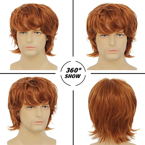 Beweig Mens Orange Wig - Short Layered Fluffy Natural Synthetic Heat Resistant Halloween Cosplay Wig - 1 Count - Image 4