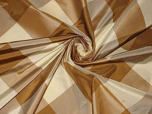 Tissu taffetas soie carreaux chocolat crème au mètre largeur 137cm