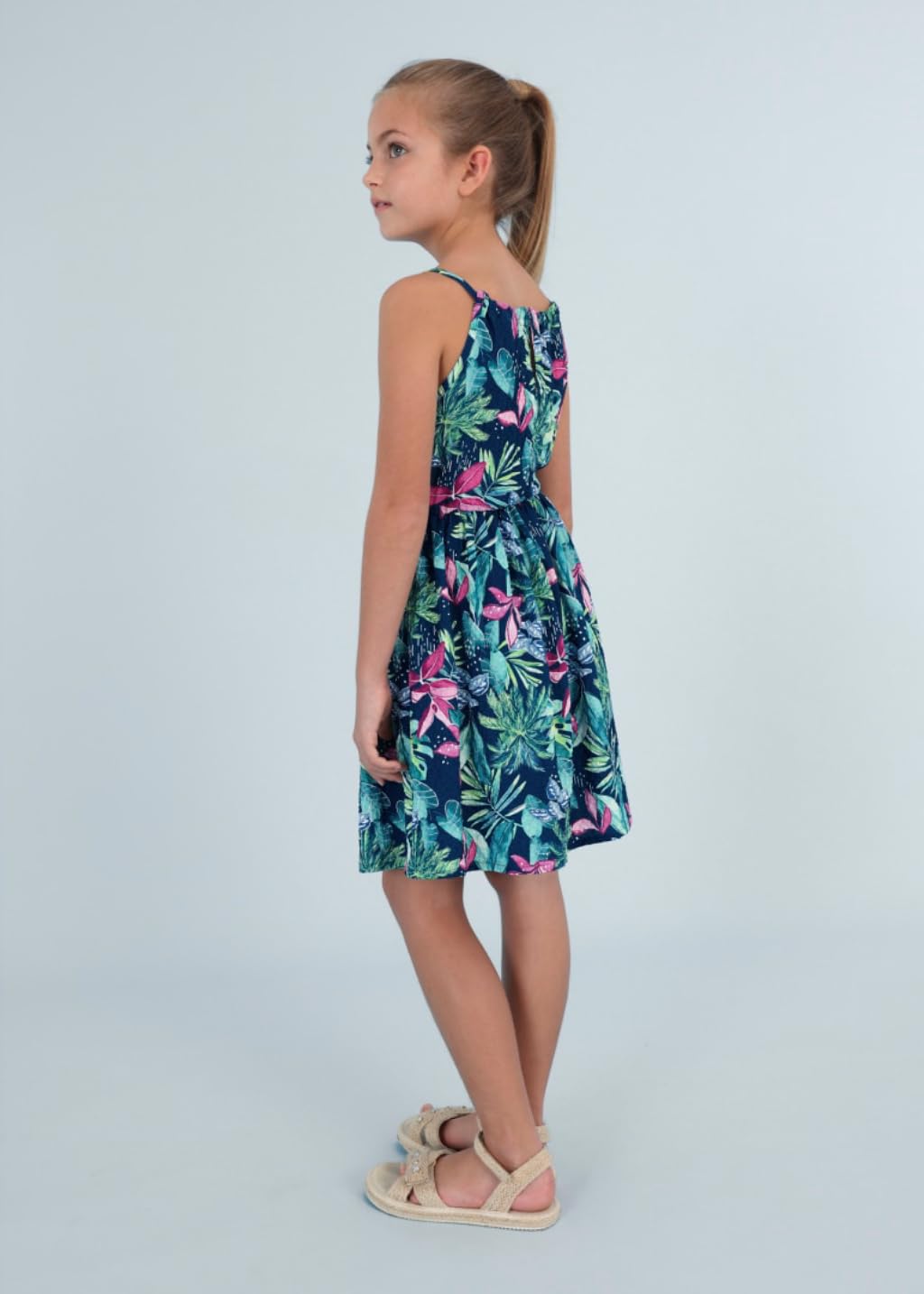 Mayoral Sommerkleid für Mädchen, mit Trägern, tropischer Druck, Blätter und Blumen, lässig, leicht, für Sommer und Meer