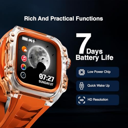 Image of PunnkFunnk Luxury Bluetooth Calling H9 Smartwatch 1.96 inch AMOLED Display, Rotating Crown IP67 Waterproof, 7 Days Battery Life, 100+ Sports Modes, & AI Voice Assistant(Orange)