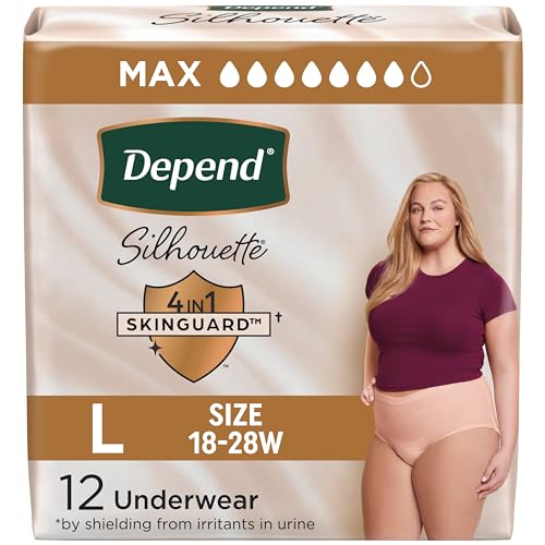 Image of Depend Silhouette Adult Incontinence & Postpartum Bladder Leak Underwear for Women, Maximum Absorbency, Large, Pink, 12 Count, Packaging May Vary