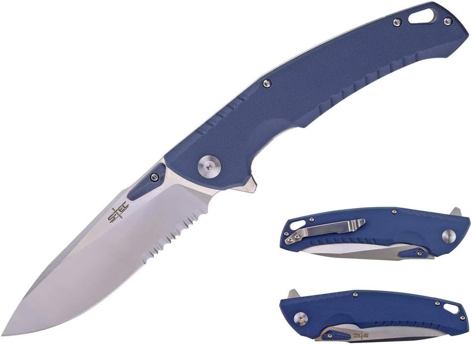 S-TEC TS011 EDC Pocket Knife, 8CR14 Stainless Steel, G10 Handle, Lanyard Hole, Hunting Outdoor Sport,