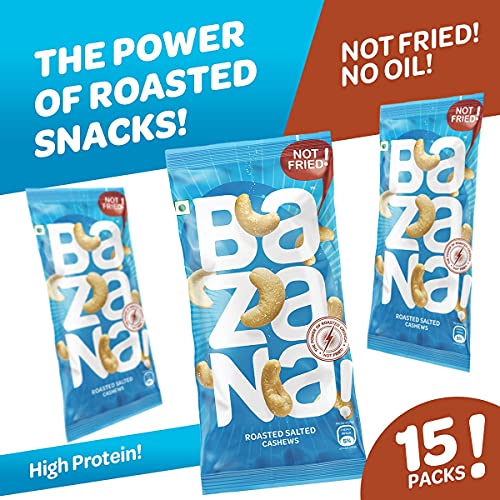 Image of Bazana Roasted & Salted Cashews | Perfectly Roasted for Crunchy Freshness | Healthy & Versatile Snack for Work, Travel & Gifting | 19g x 15 Packs (285g Total)