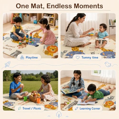 Image of StarAndDaisy Foldable Baby Play Mat 6 x 6.5 ft, 20MM Thick XPE Foam Playmat, Reversible 2-in-1 Design, Lightweight Cushioned Floor Mat for Crawling, Playing & Learning