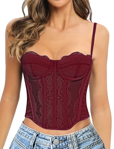 GainKee Lace Corset Tops for Women Lace Bustier Corset Top with S...
