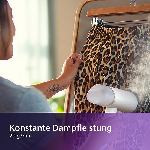 Philips 3000-Serie Tragbarer Dampfglätter - 1000 W, Kompakt und Faltbar, 120ml Wassertank konstante Dampfleistung 20 g/min, Kein Bügelbrett erforderlich, Weiß (STH3020/10) – Bild 4