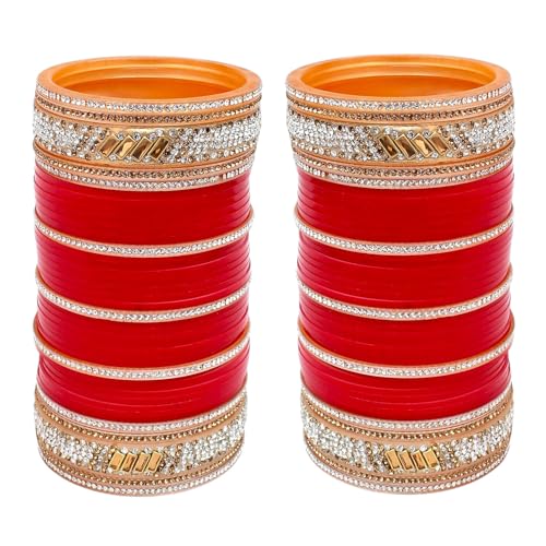Image of Lucky Jewellery Bridal Bangle Set Dhanteras /Diwali /Bhai Dooj Collection Red Chuda Acrylic Dulhan Choora Wedding Punjabi Chura For Women (1353-G1C1-2701-R)