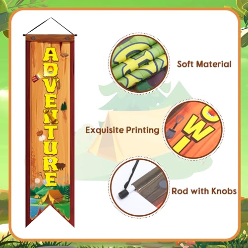 Image of Chiisong 6 Pieces Camper Party Decorations Adventure Discover Explore Porch Signs Camping Hanging Backdrops for Indoor Outdoor Home Bar Birthday Photo Props Door Wall Party Decor Supplies