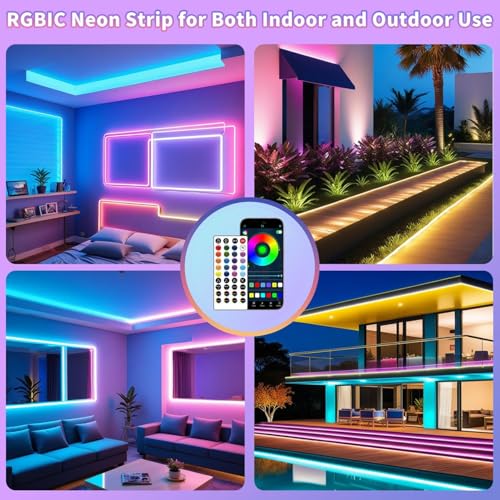 Image of 16.4ft LED Neon Lights, Light Strips with Remote APP Control DIY Design Music Sync, IP67 Waterproof Long Lasting 8000 Hours LED Lights for Bedroom Living Room Holiday Decorations