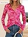ZESICA Women's Long Sleeve Floral Shirts V Neck Going Out Ruffle Tops Blouses 2026 Spring Fashion Clothes Outfits Pink Small